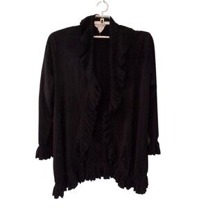 Exclusively Misook cardigan sweater womens XL black long ruffle